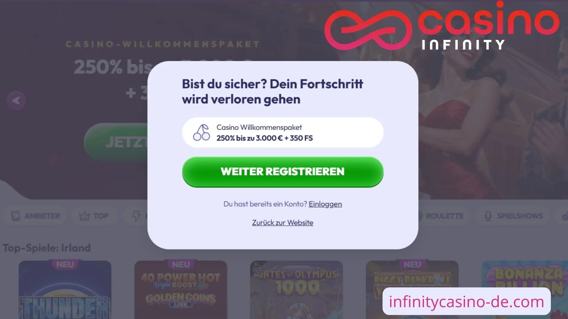 Willkommensbonus im Casino Infinity